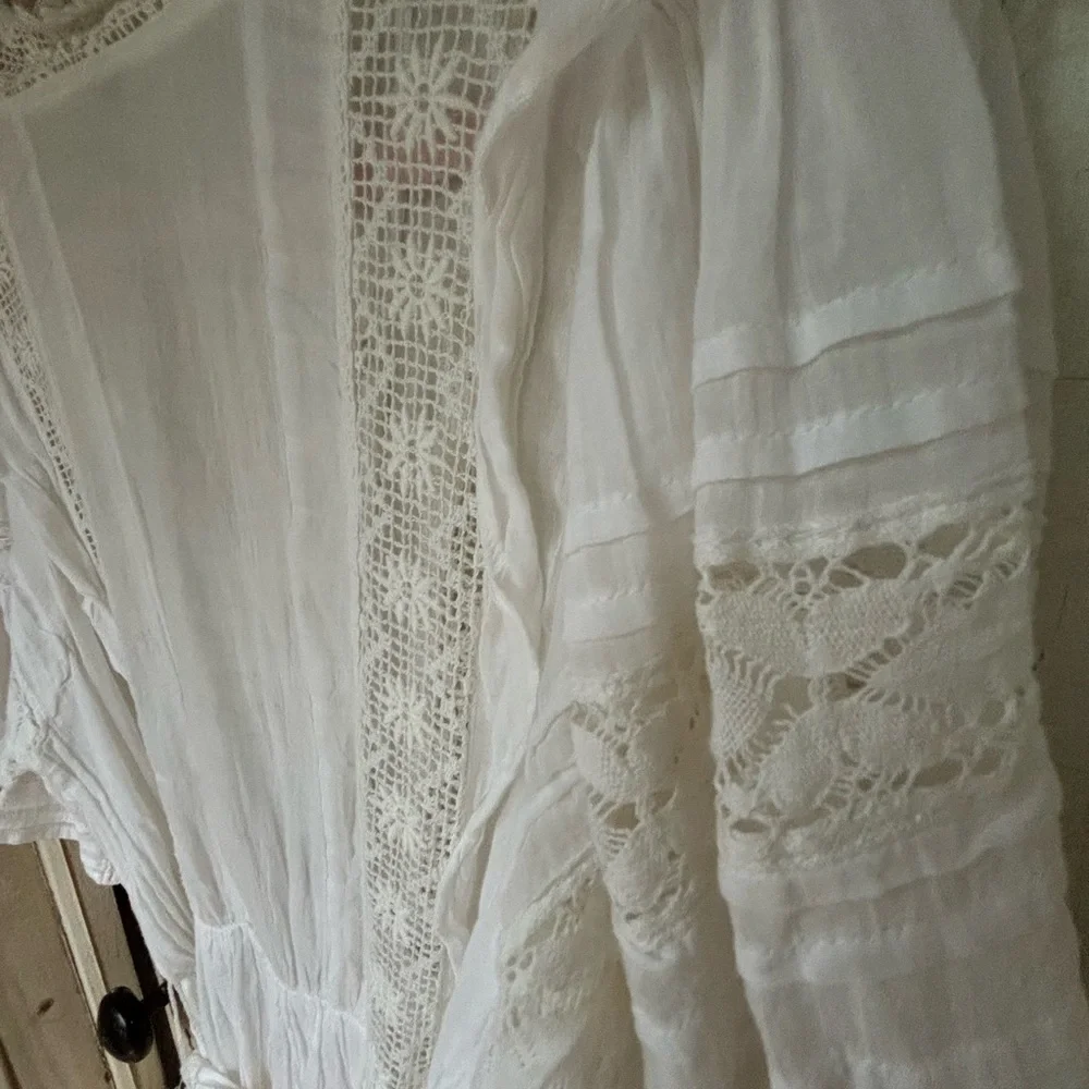 Free People White Lace boho  Dress size large belted waist - Picture 5 of 11